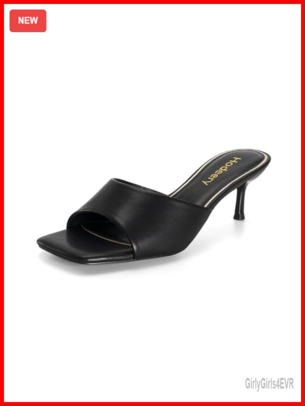 Kitten Heels for Women Slip On Low Heels Square Open Toe Faux Leather Dressy